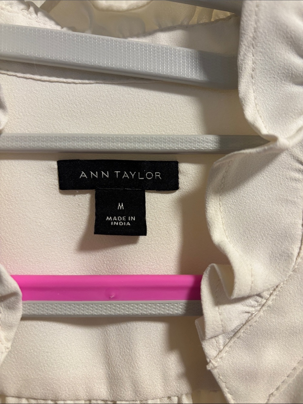 Ann Taylor Cream Ruffle-Trim Button-Front Blouse - Picture 2 of 5